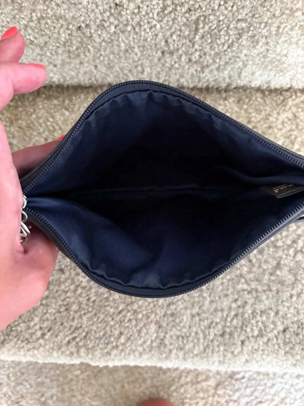 Coach Navy Signature C Sequin Wristlet Clutch Blue Jacquard Zip Pouch